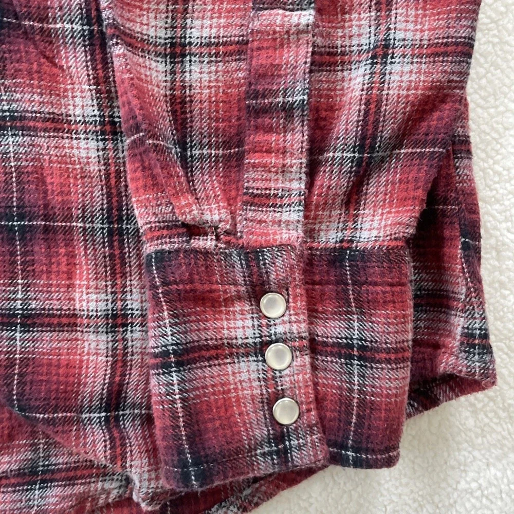 90s Vintage Wrangler Wrancher Mens XL Shirt Red Plaid Flannel Western Pearl Snap